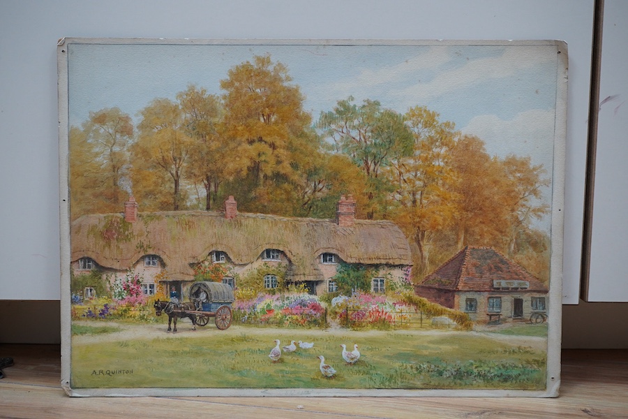 Alfred Robert Quinton (1853-1934), watercolour on card, ‘Swan Green, Lyndhurst, New Forest, Hampshire’, signed, 26 x 37cm, unframed. Condition - fair